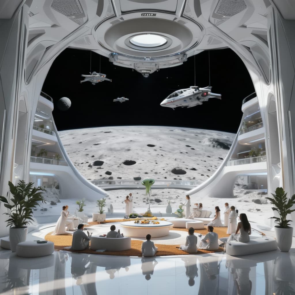 AI generated: Prepare the feast for the Gathering of Alien Cultures. The inner atrium of the finest Halls. Use the...