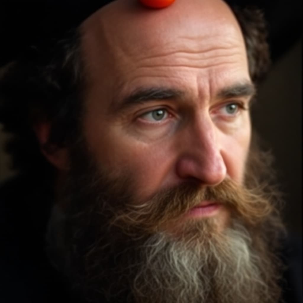 AI generated: An Orthodox Jew with a small tomato on his head.