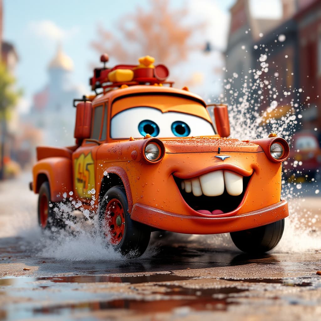AI generated: auto prius en el autolavado, estilo pixar