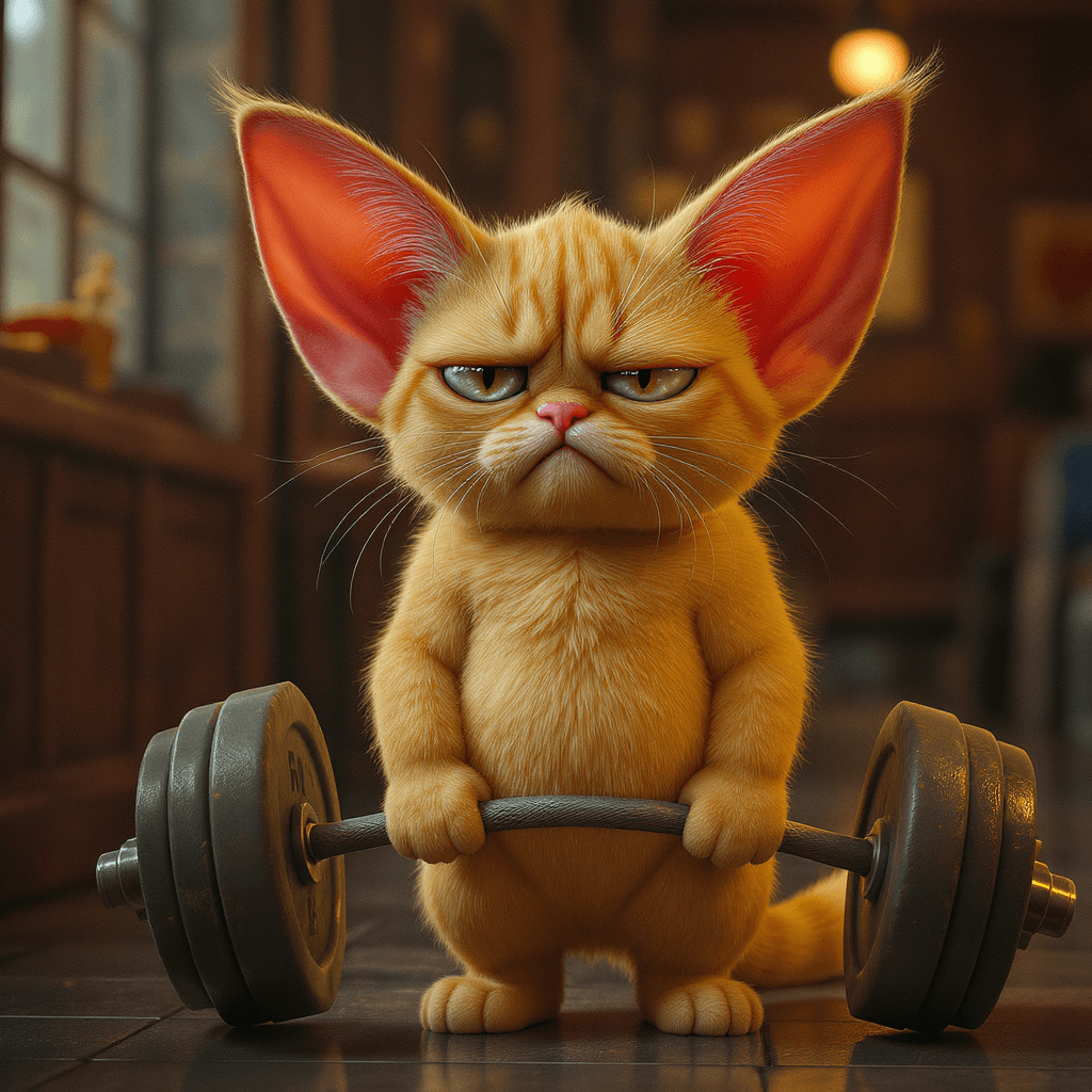 AI generated: "stunning image of a cute adorable grouchy Yellow cat with oversized ears, stares directly at the ca...