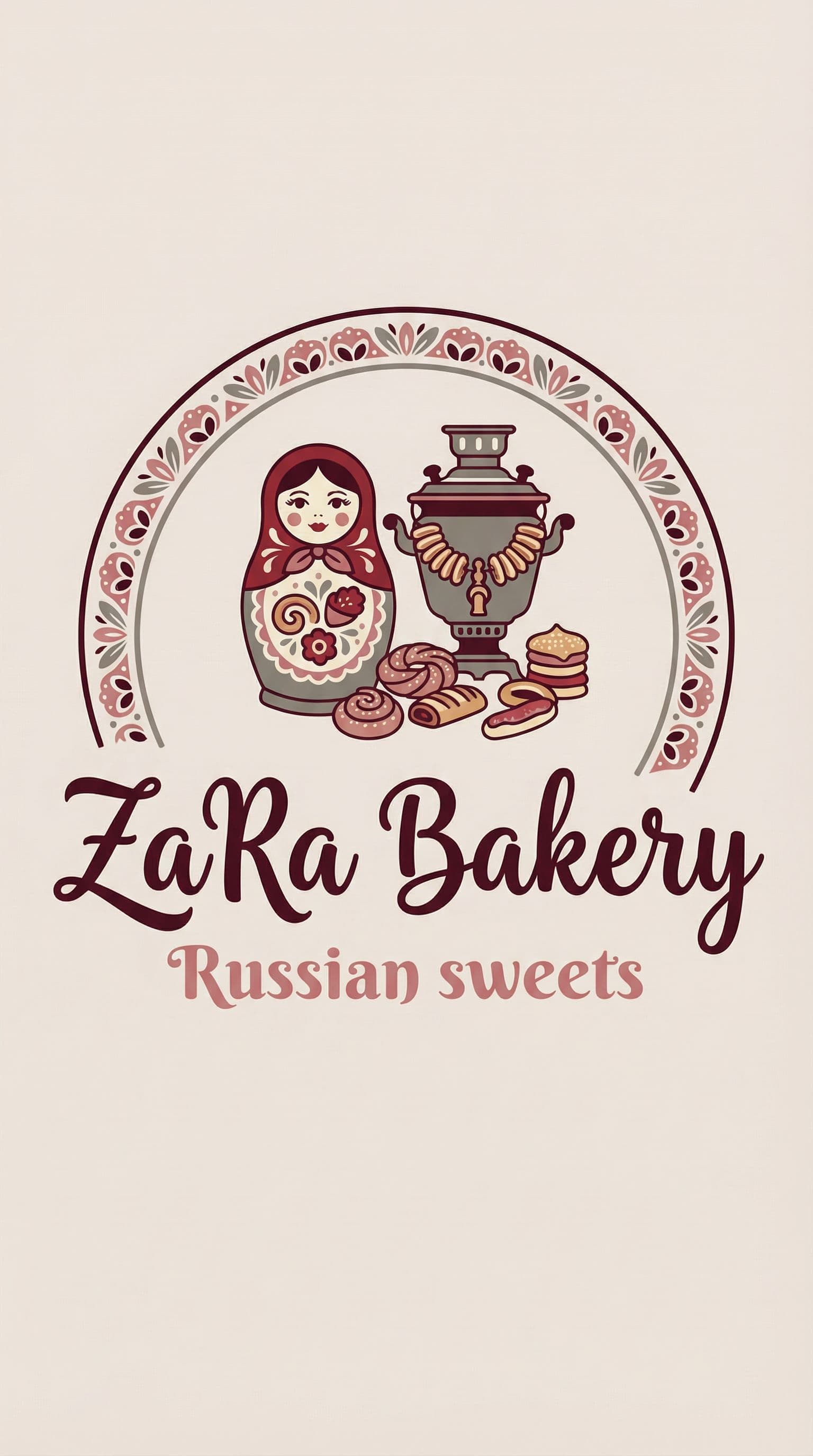 AI generated: Using this color palette, create a logo image for a homemade bakery called ZaRa Bakery Russian sweet...