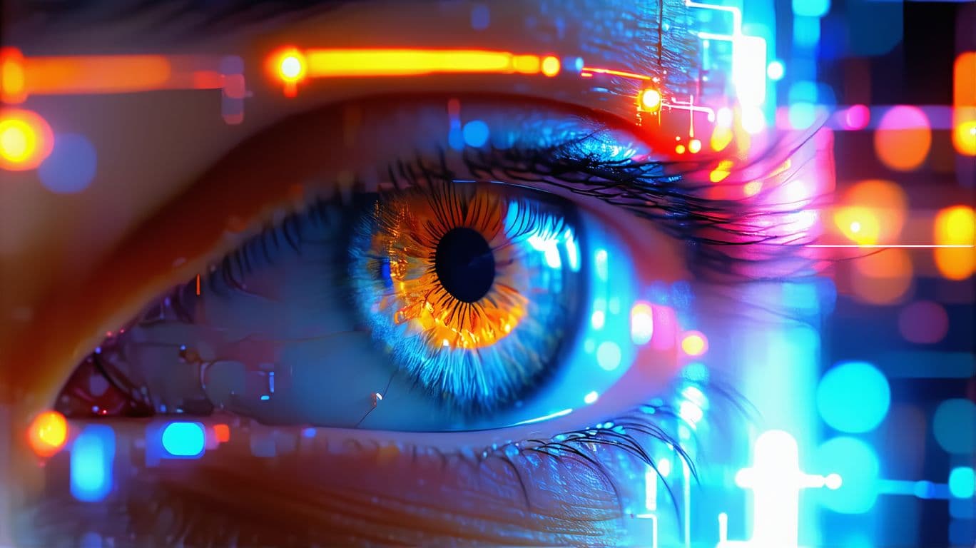 AI generated: close up beautiful eye . , reflections, neon colors, intricate artwork . octane render, trending on ...