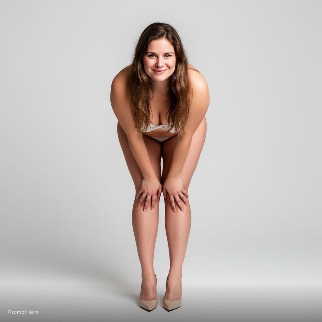 AI generated: curvy naked woman photorealistic, bent over with a smirk on face, clean background. high heel shoes....