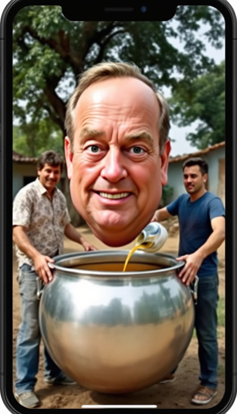 AI generated: The image presents a surreal and humorous scene captured with a smartphone, featuring a large metall...