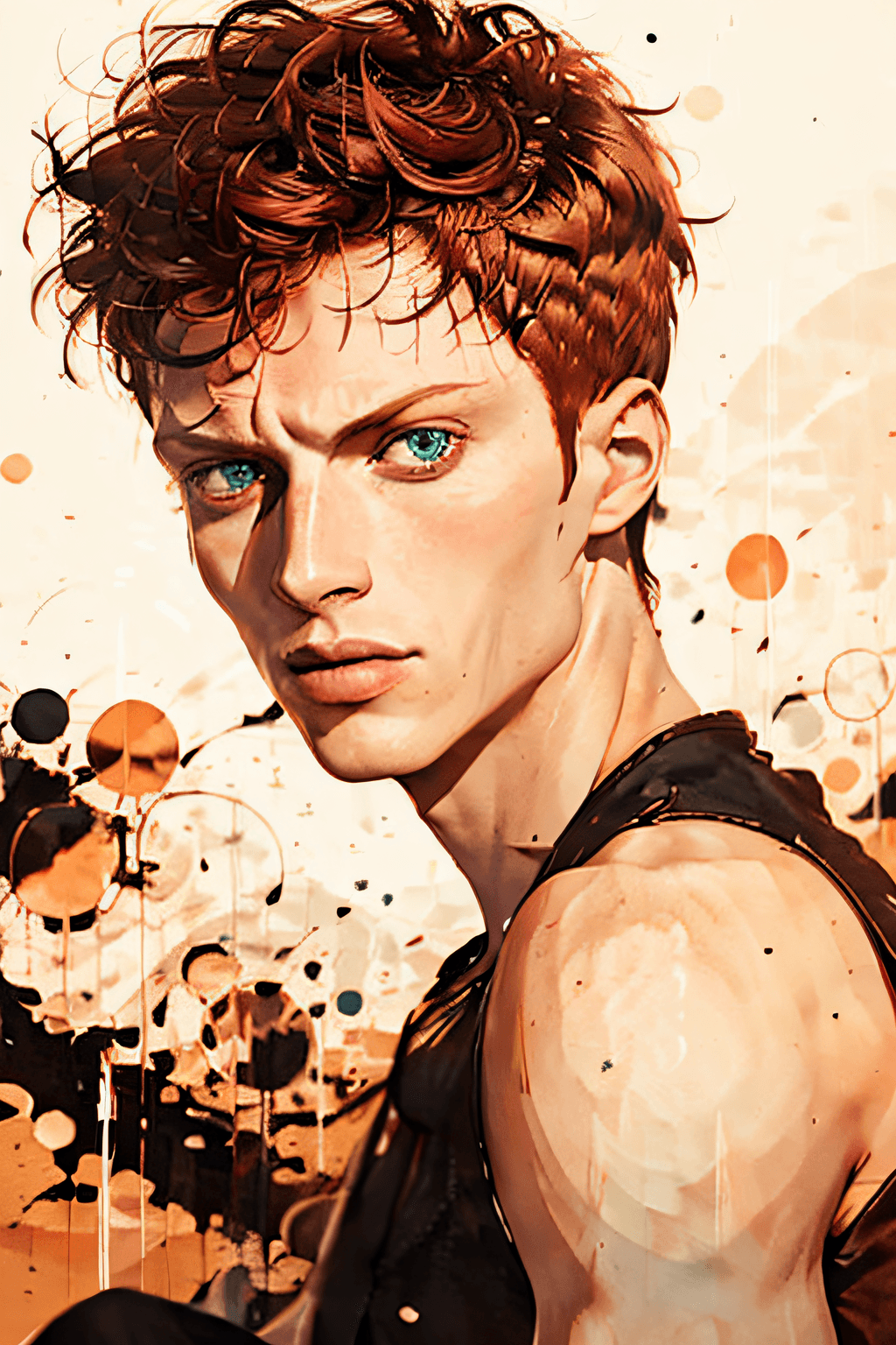AI generated: portrait, male, wizard, short red hair, sitting, bubble drip style