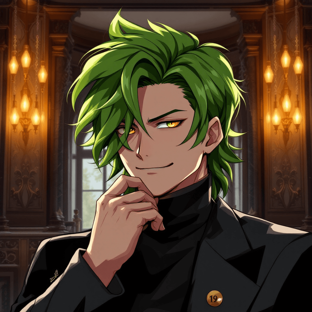 AI generated: re:zero%20art%20style,%20Green%20hair,%20medium%20length%20hair,%20wavy%20hair,%20green%20brown%20or...