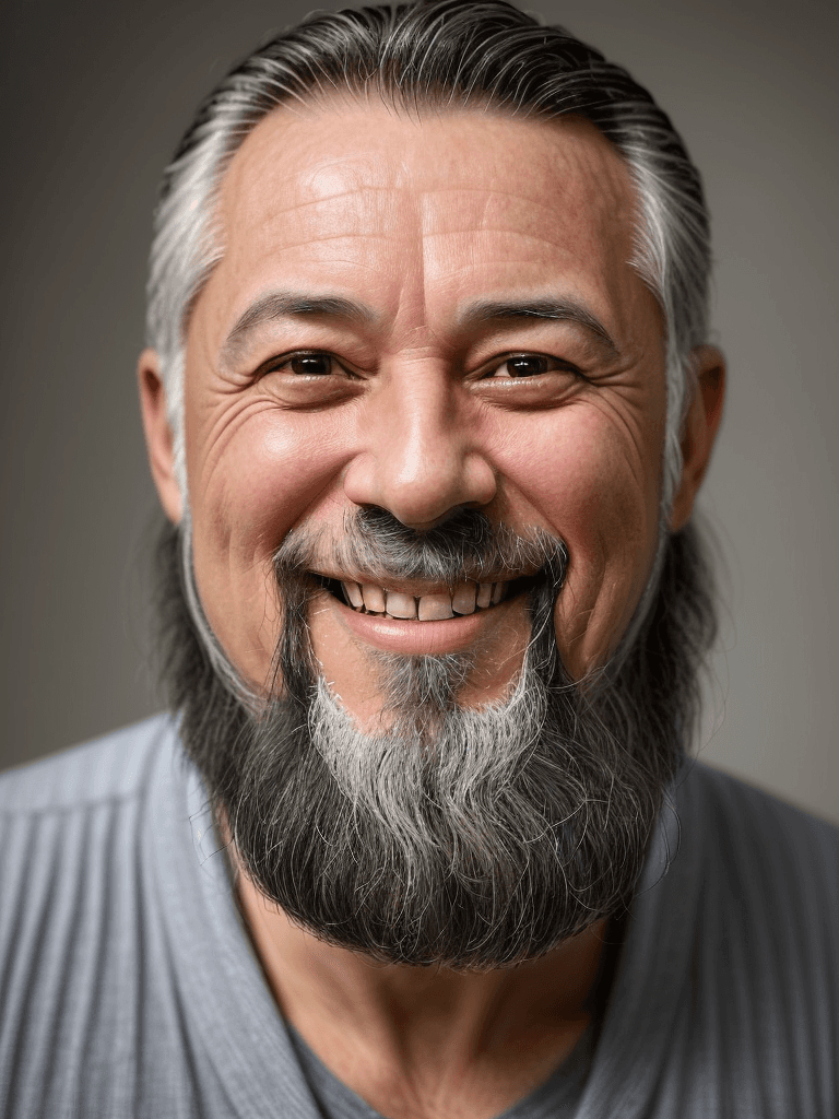 AI generated: Generate a photorealistic portrait of a middle-aged adult male, radiating wisdom and affable confide...