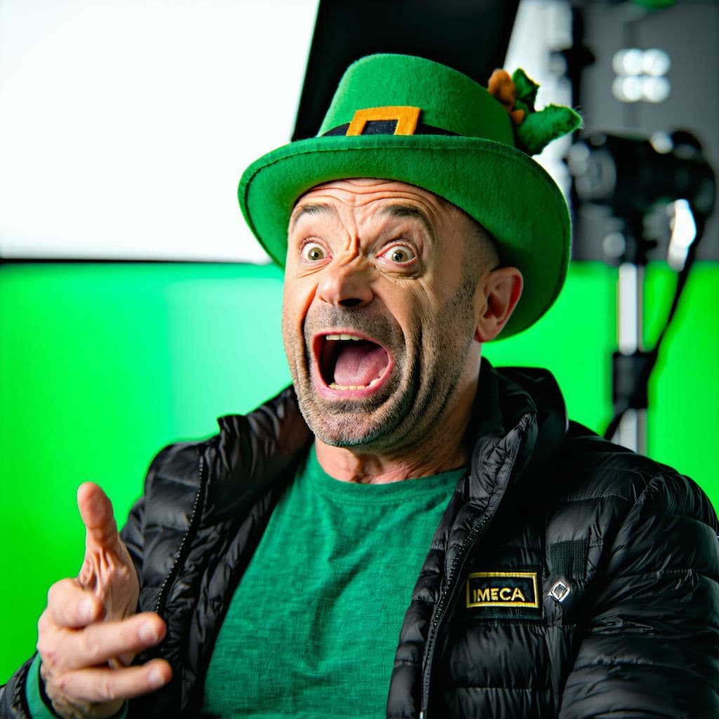 AI generated: freaky ahh Joe rogan catches a leprechaun on set, freaks out mega super, 8k, ultra, nanites
