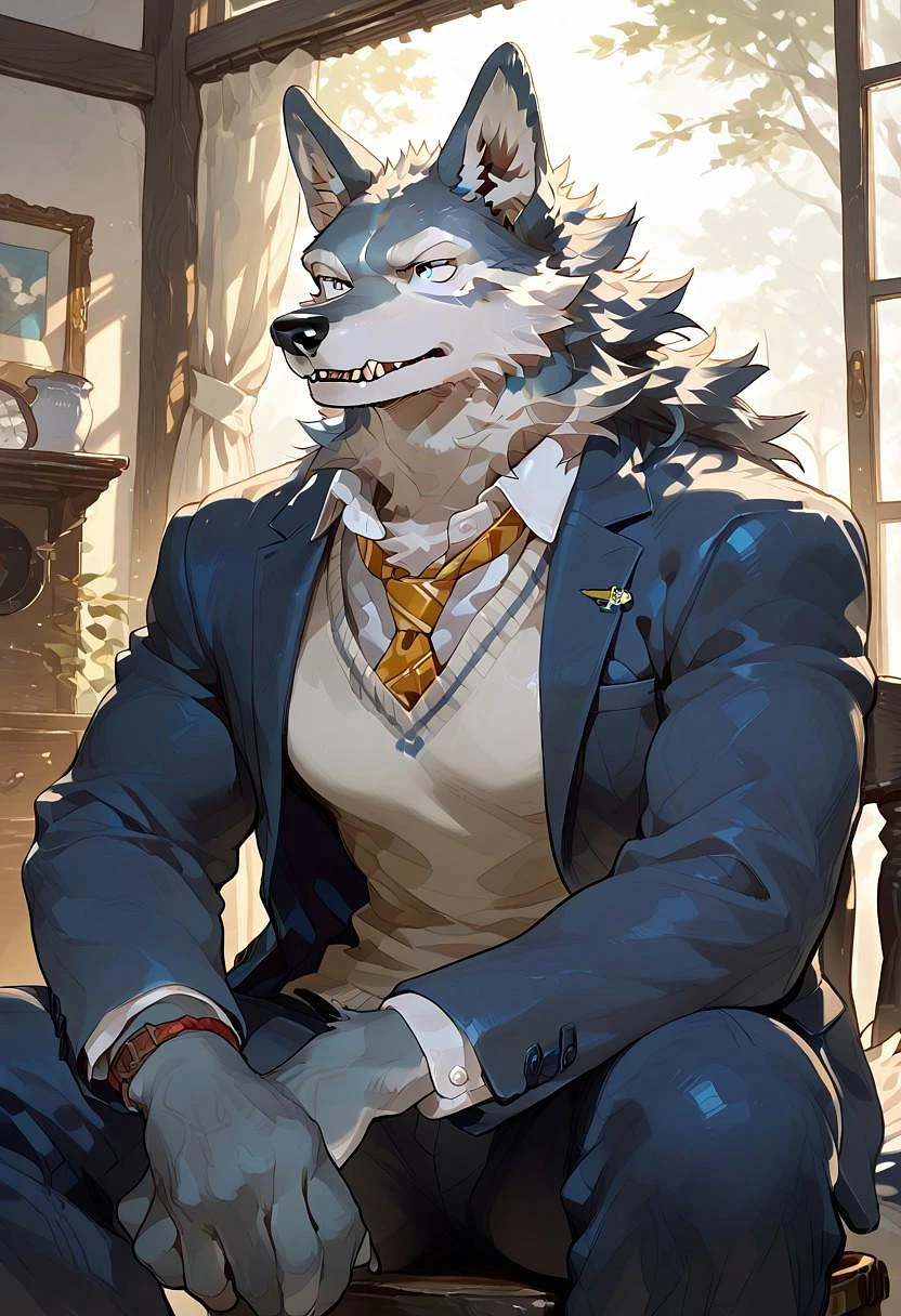 Featured image #6 for Luno - Furry Bara male sketch wolf [ Pony, Illustrious, NoobAI ]