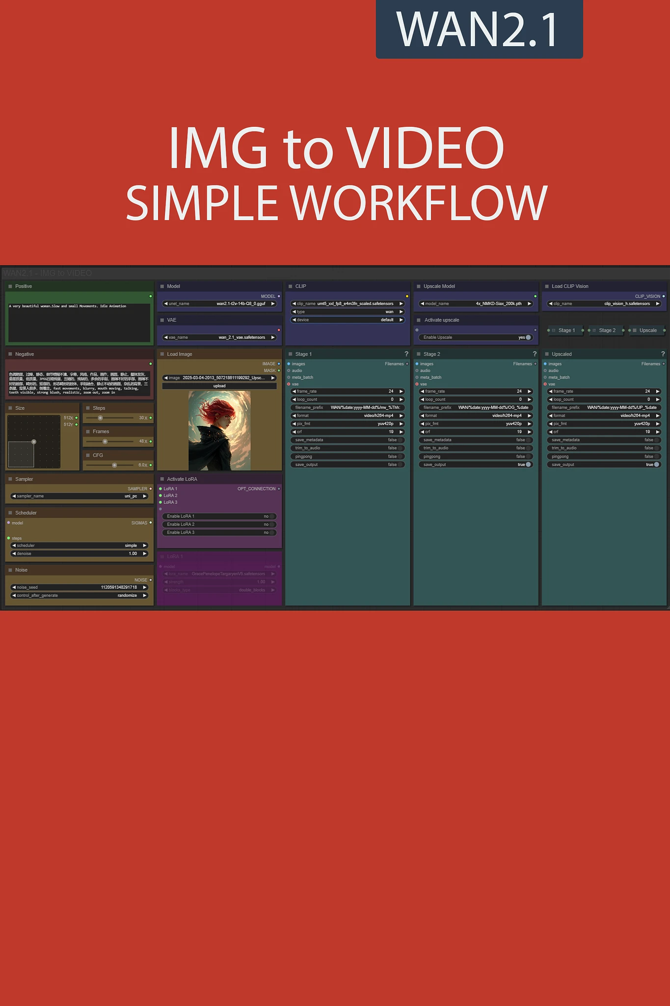 Featured image #5 for IMG to VIDEO simple workflow WAN2.1 | GGUF | LoRA | UPSCALE | TeaCache