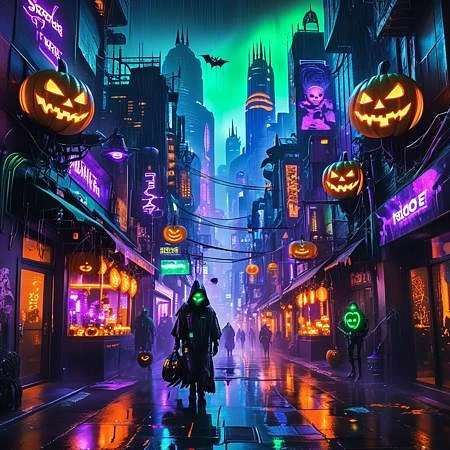 Featured image #1 for 🎃Halloween🎃 X 🩻Cyberpunk🩻concept lora  [FLUX+xl+pony]