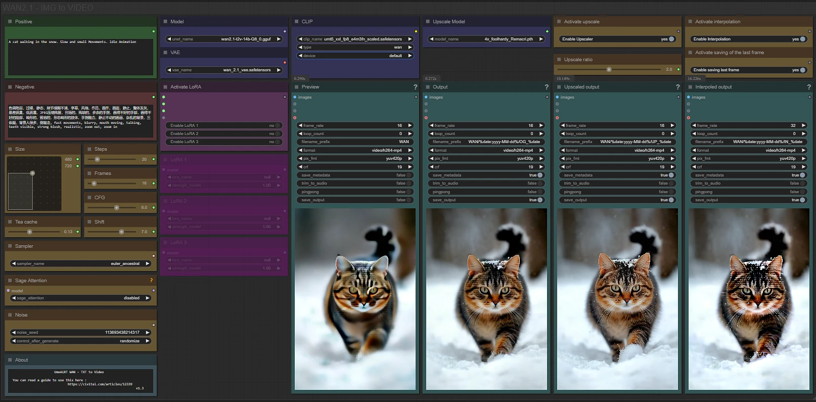 Featured image #6 for TXT to VIDEO simple workflow WAN2.1 |  GGUF | LoRA | UPSCALE | TeaCache