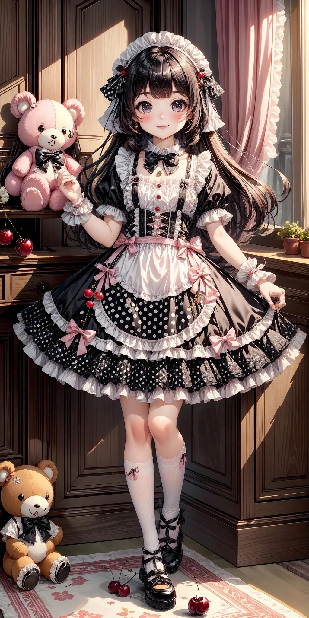 Featured image #1 for Black and White Polka Dot Cherry Lolita Dress