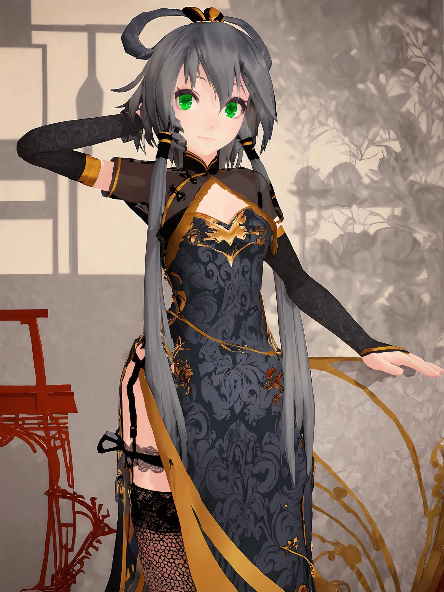 Featured image #2 for [Pony & Illustrious] 洛天依金丝雀旗袍 (Tda) MMD