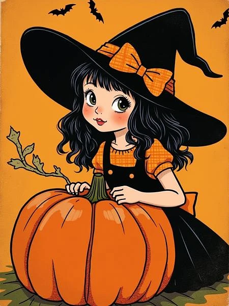 Featured image #3 for Halloween Retro Line illustration Flux1.d Lora