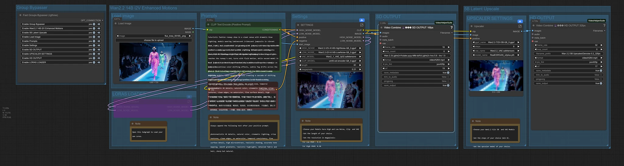 Featured image #1 for Wan 2.2 14B i2v & t2v Enhanced Motion + 5B Latent Upscaler - Ultimate 6 Steps HD Pipeline