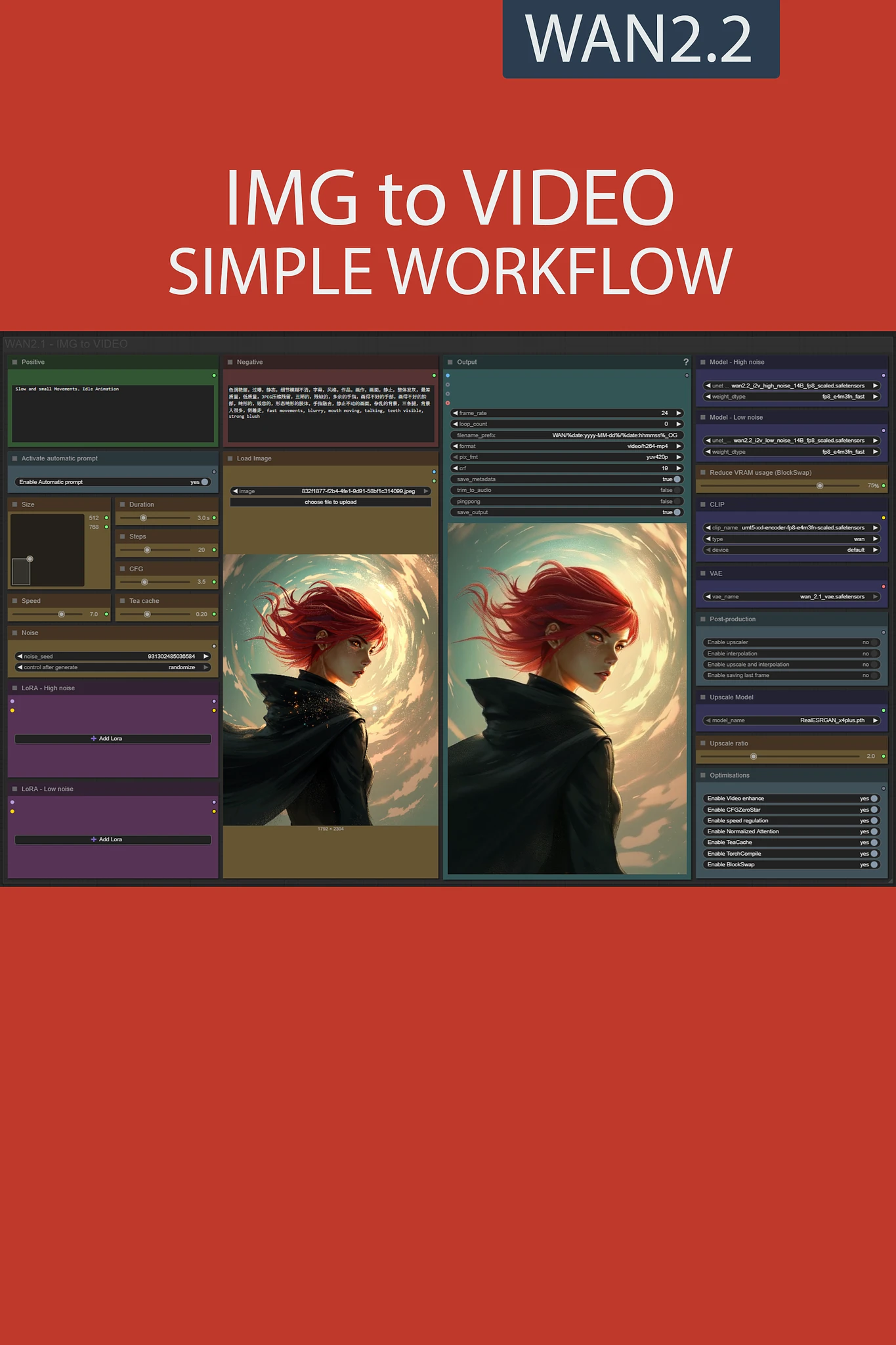 Featured image #1 for IMG to VIDEO simple workflow WAN2.2 | GGUF | LoRA | UPSCALE | TeaCache