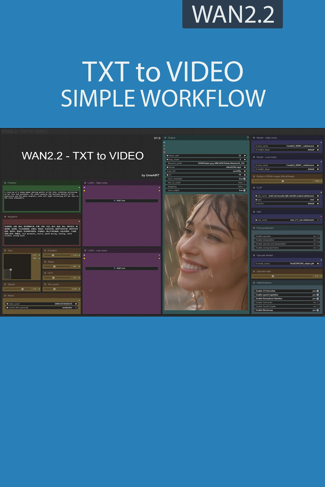 Featured image #3 for TXT to VIDEO simple workflow WAN2.2 | GGUF | LoRA | UPSCALE | Fast LoRA