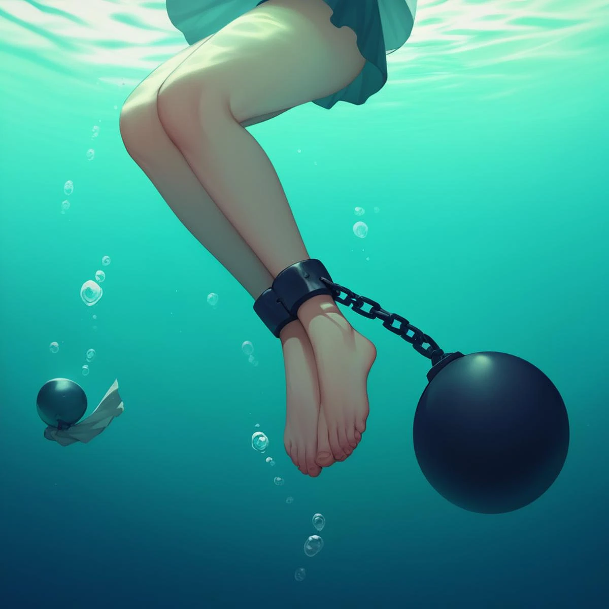 Featured image #1 for [Discontinued - Datasets Available] Kettlebell Underwater (Ball and Chain Restraint/Iron Ball) - Illustrious/Pony