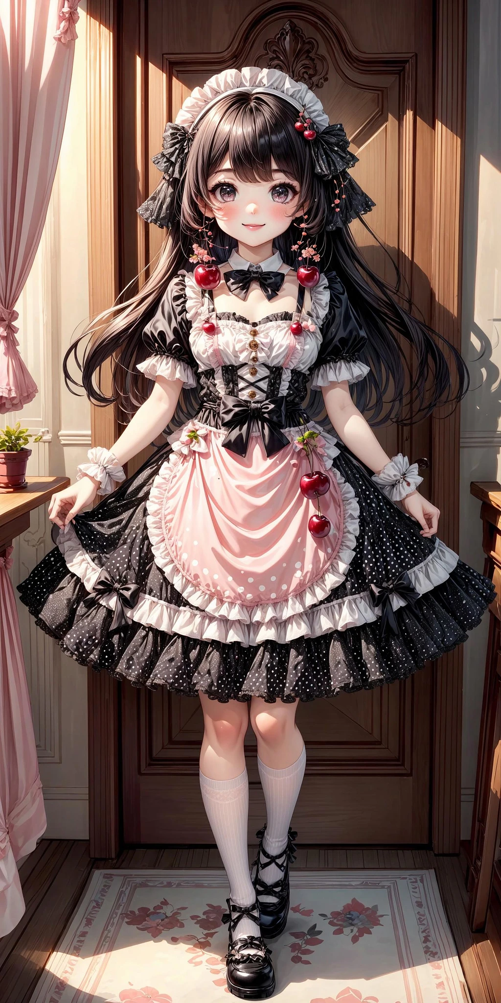 Featured image #2 for Black and White Polka Dot Cherry Lolita Dress