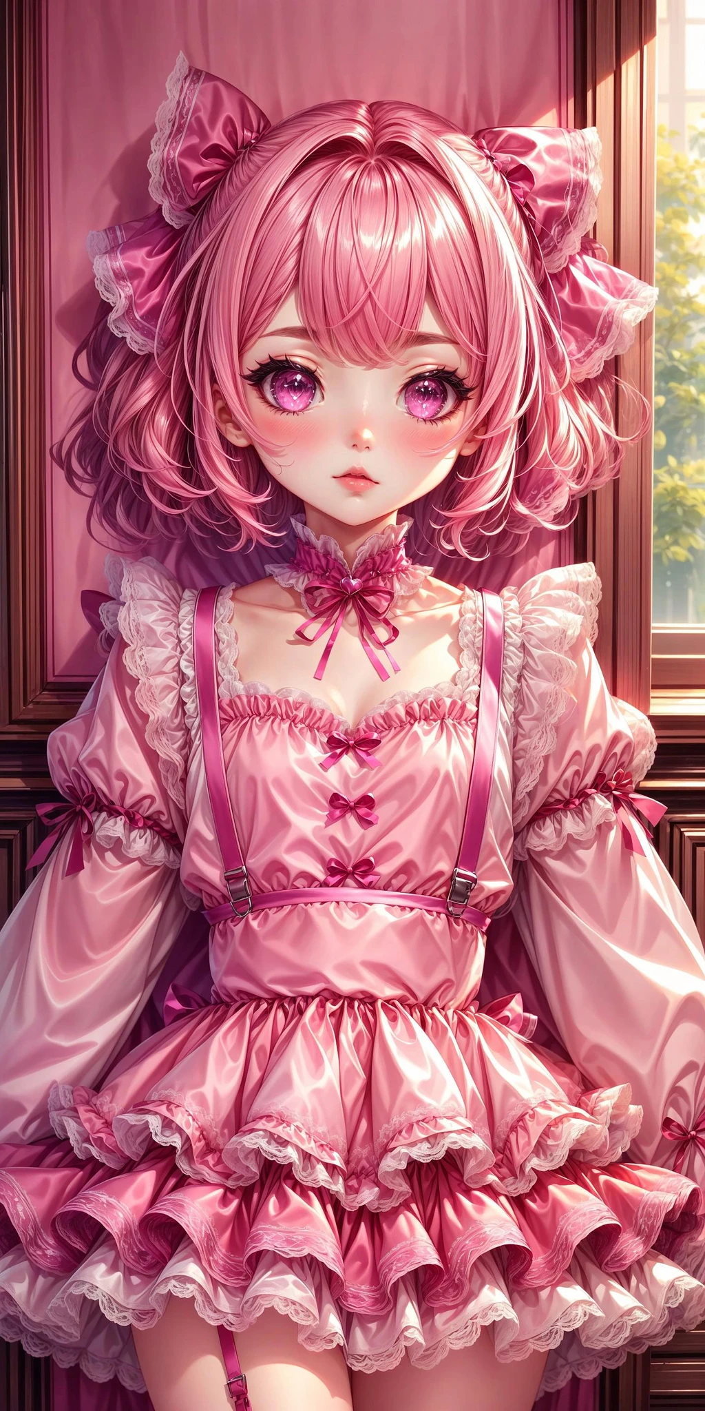 Featured image #1 for Pink and Fuchsia Frilly Puffy Dress (with heart padlocks and bloomers)