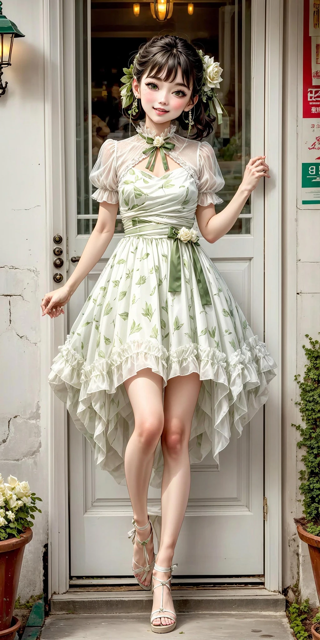 Featured image #3 for Kawaii Fashion: Lily of the Valley Floral Print Handkerchief Hem Dress