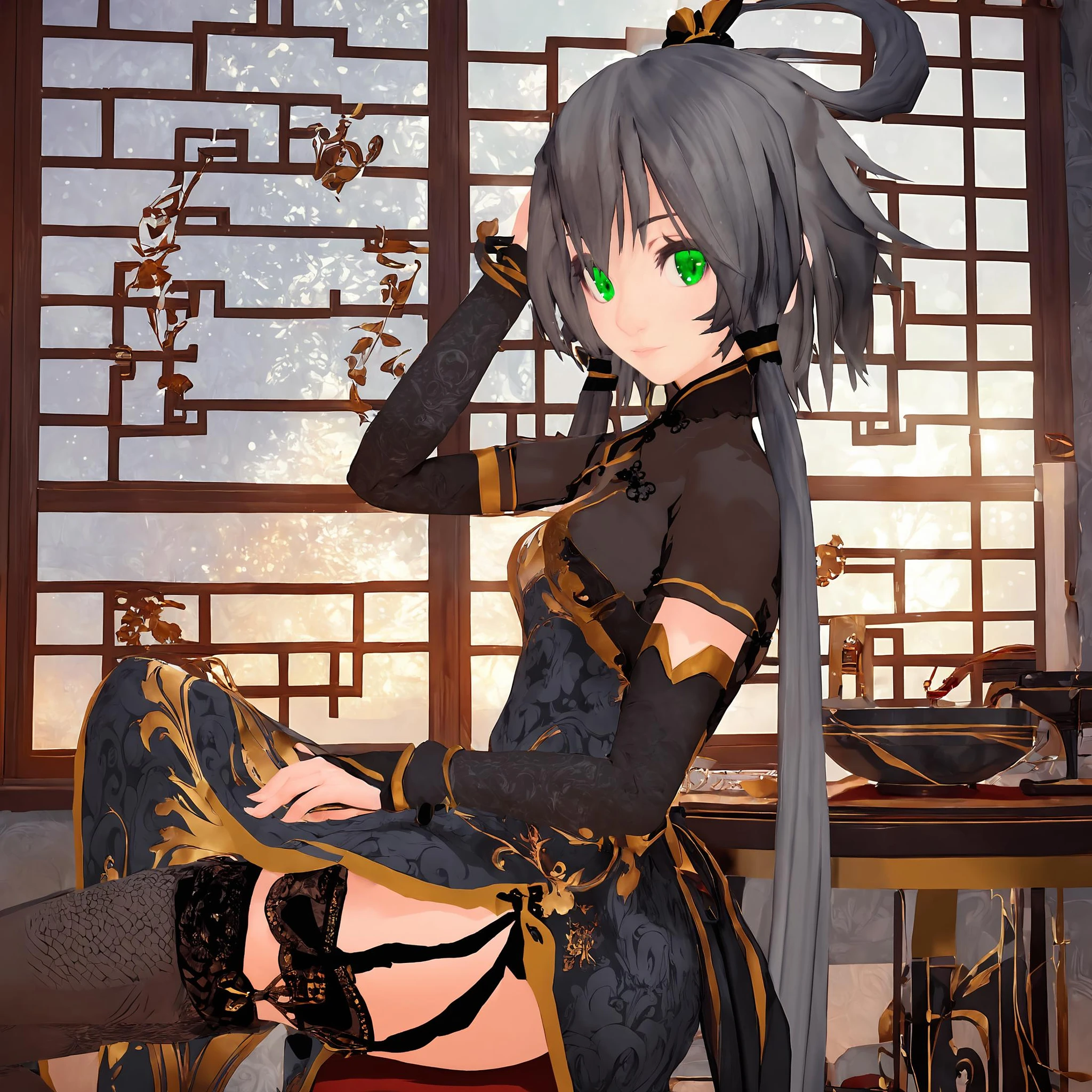 Featured image #4 for [Pony & Illustrious] 洛天依金丝雀旗袍 (Tda) MMD