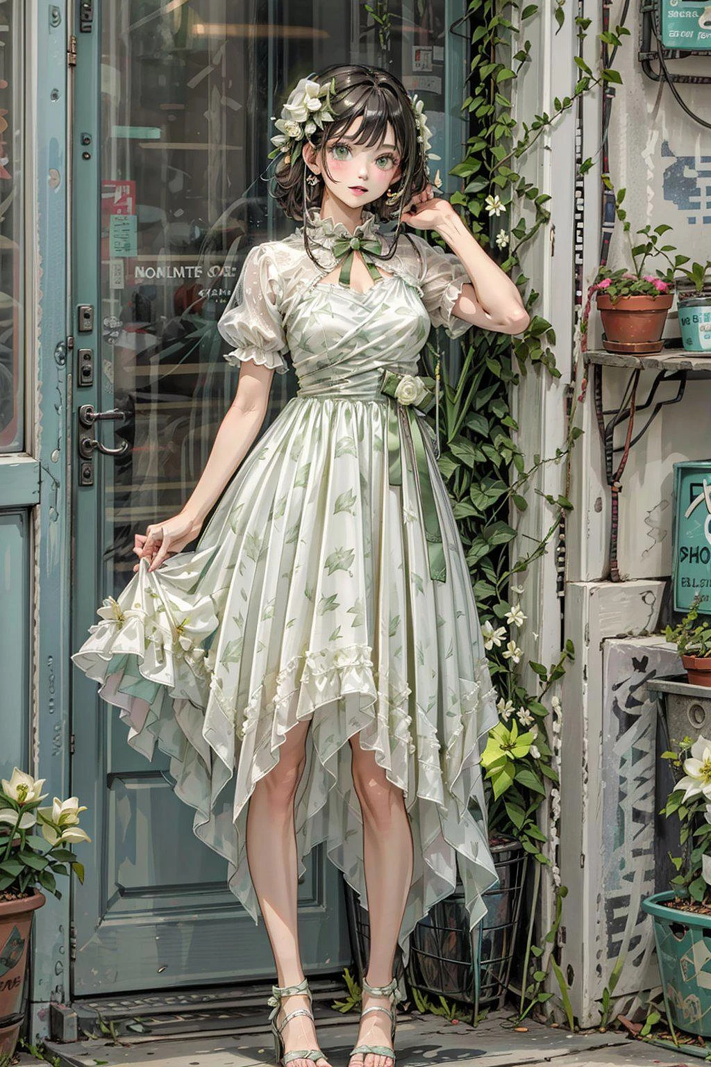 Featured image #4 for Kawaii Fashion: Lily of the Valley Floral Print Handkerchief Hem Dress