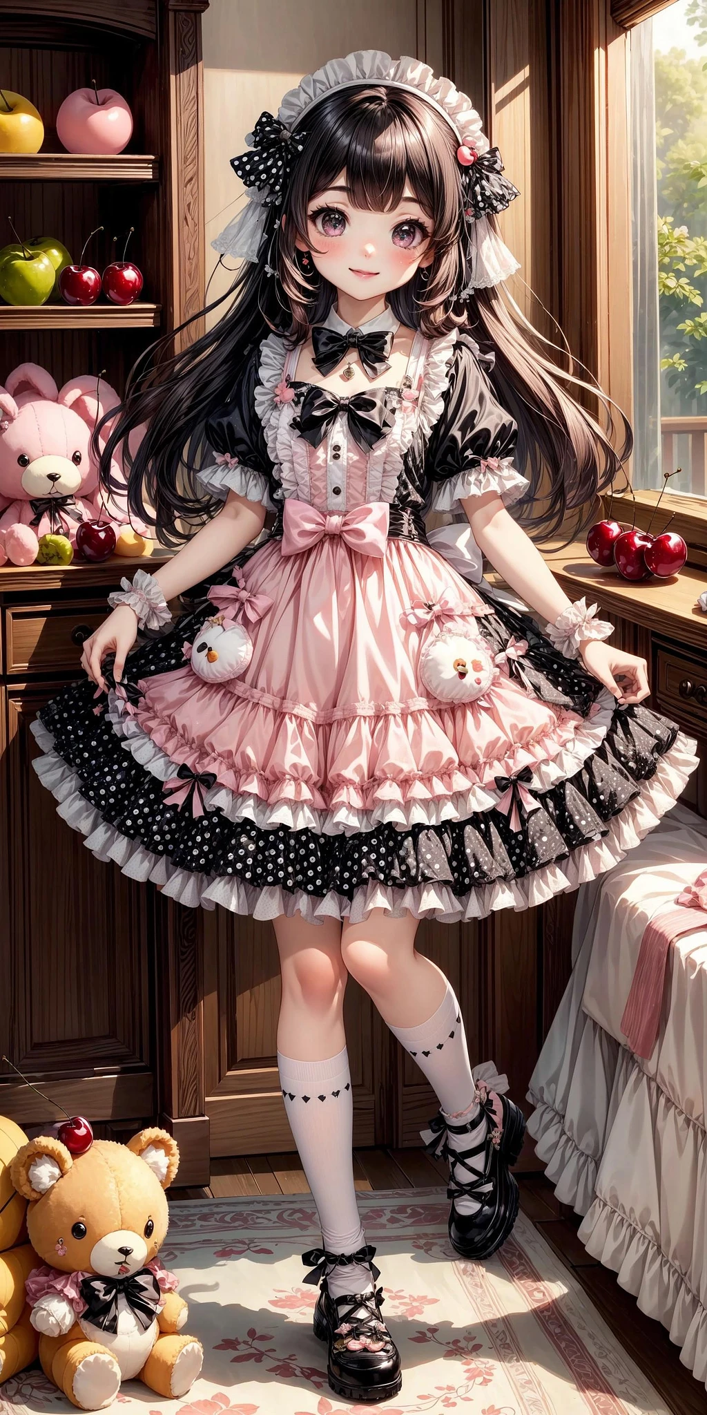 Featured image #3 for Black and White Polka Dot Cherry Lolita Dress