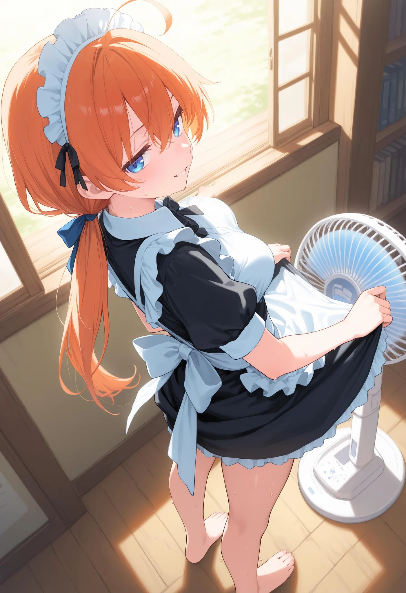 Featured image #2 for [Illust&XL&Pony] fanning crotch / electric fan / 扇風機スカートめくり / 股間冷やし