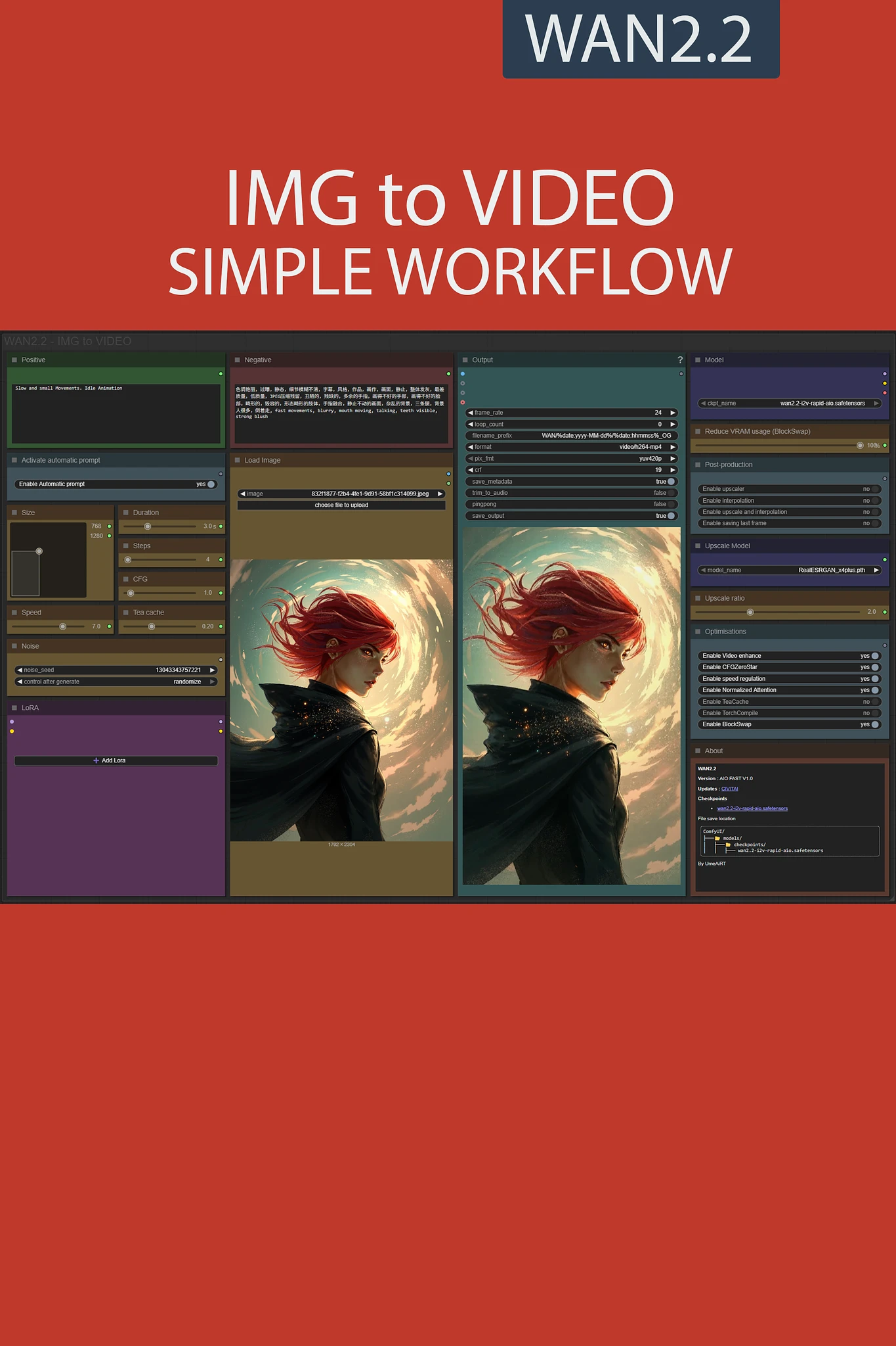 Featured image #3 for IMG to VIDEO simple workflow WAN2.2 | GGUF | LoRA | UPSCALE | TeaCache