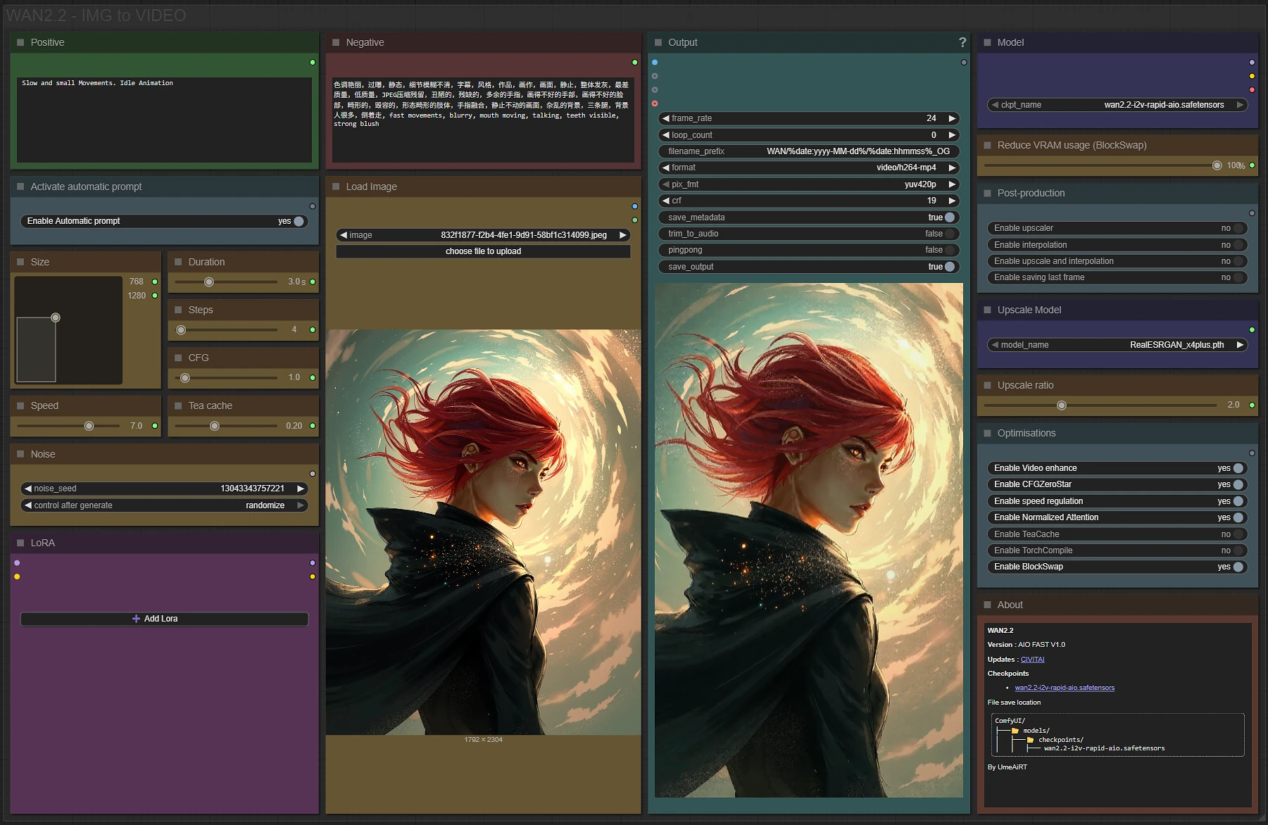 Featured image #4 for IMG to VIDEO simple workflow WAN2.2 | GGUF | LoRA | UPSCALE | TeaCache