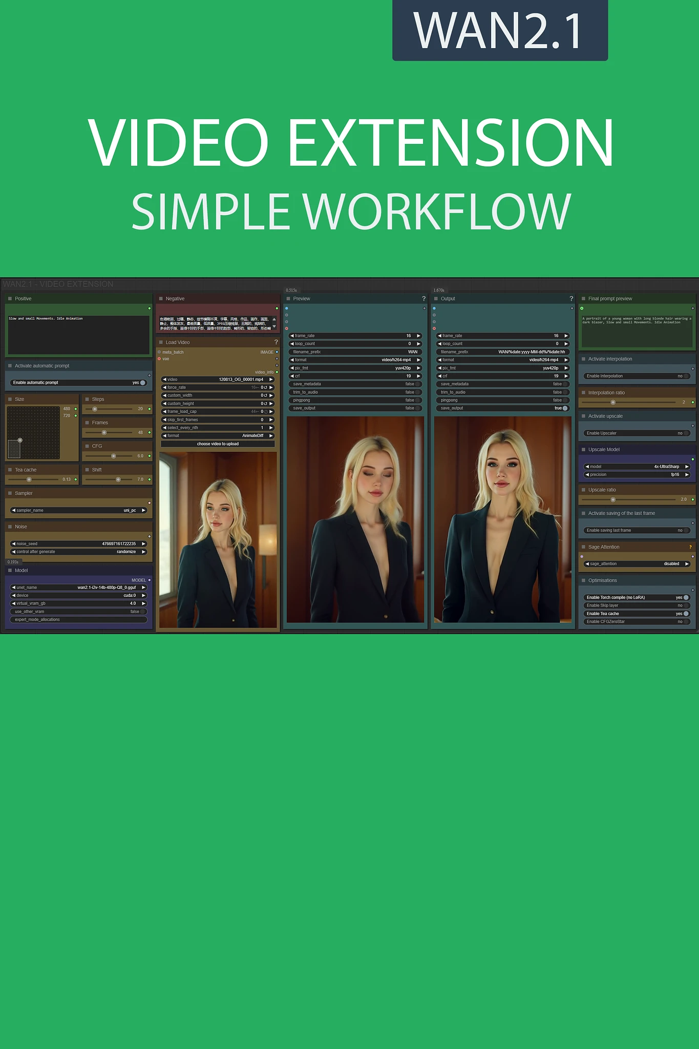 Featured image #1 for VIDEO EXTENSION simple workflow WAN2.1 | GGUF | LoRA | UPSCALE | TeaCache