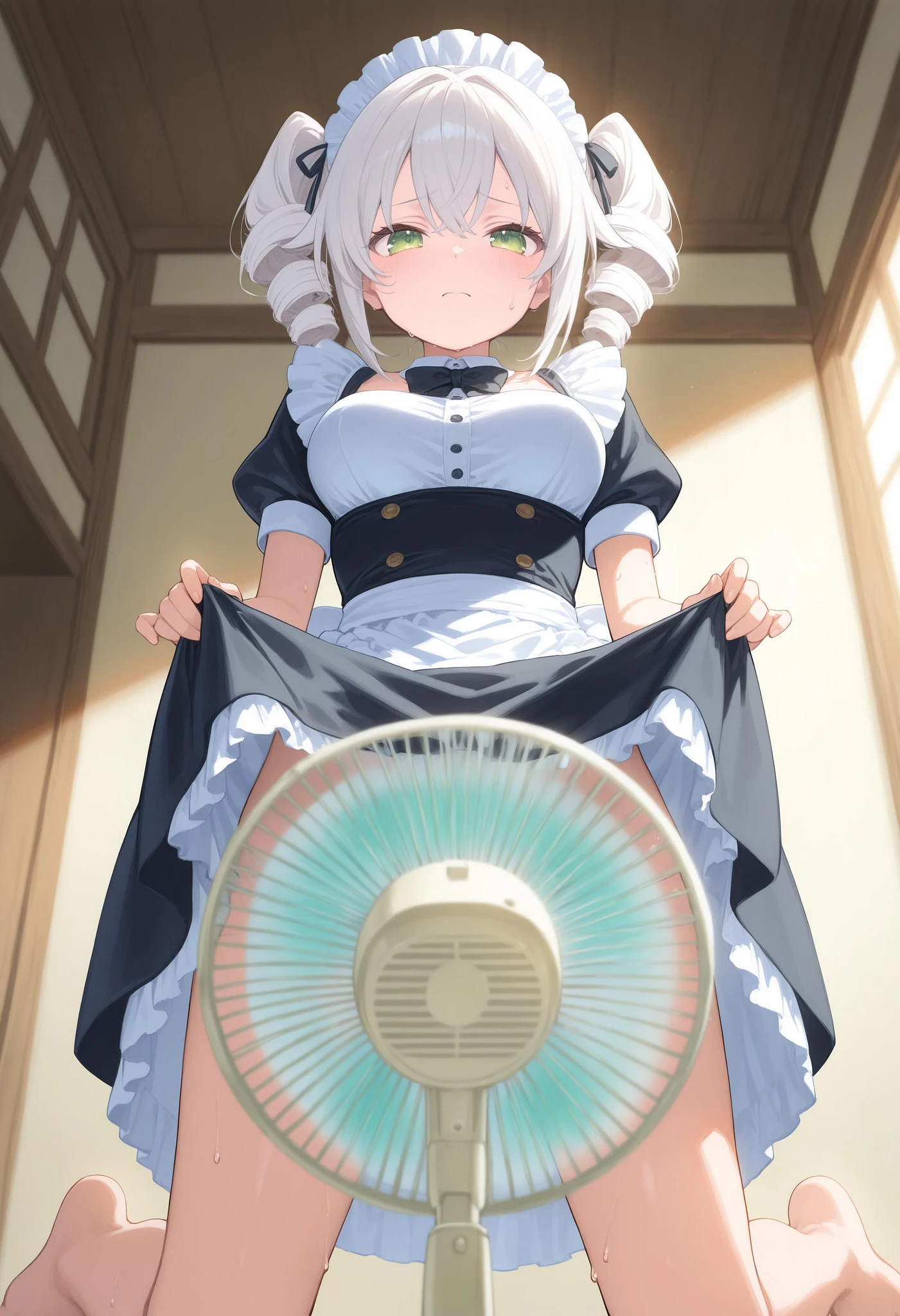 Featured image #1 for [Illust&XL&Pony] fanning crotch / electric fan / 扇風機スカートめくり / 股間冷やし
