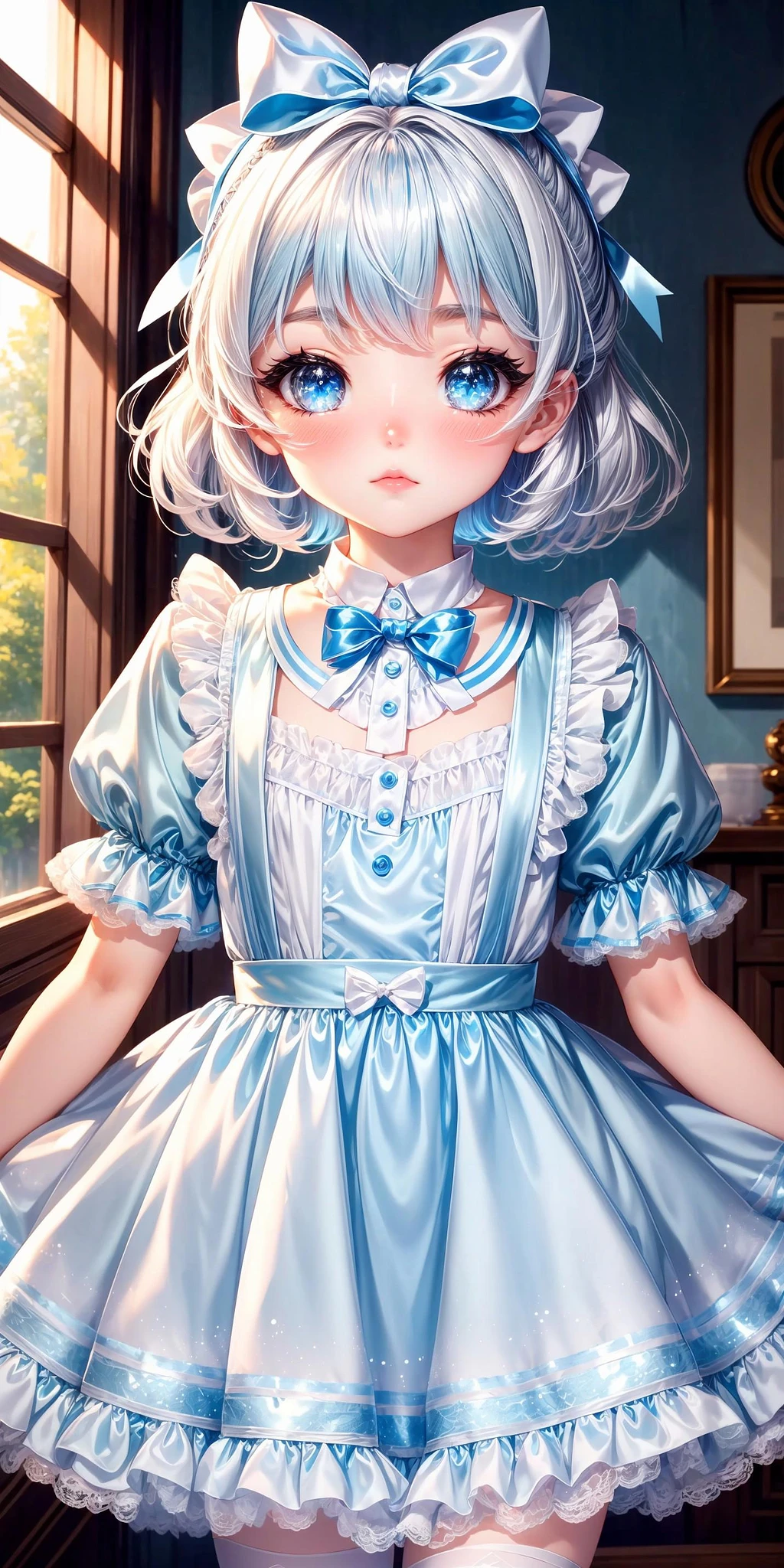 Featured image #3 for Light Blue and White Silvery Star Satin and Organza Dress